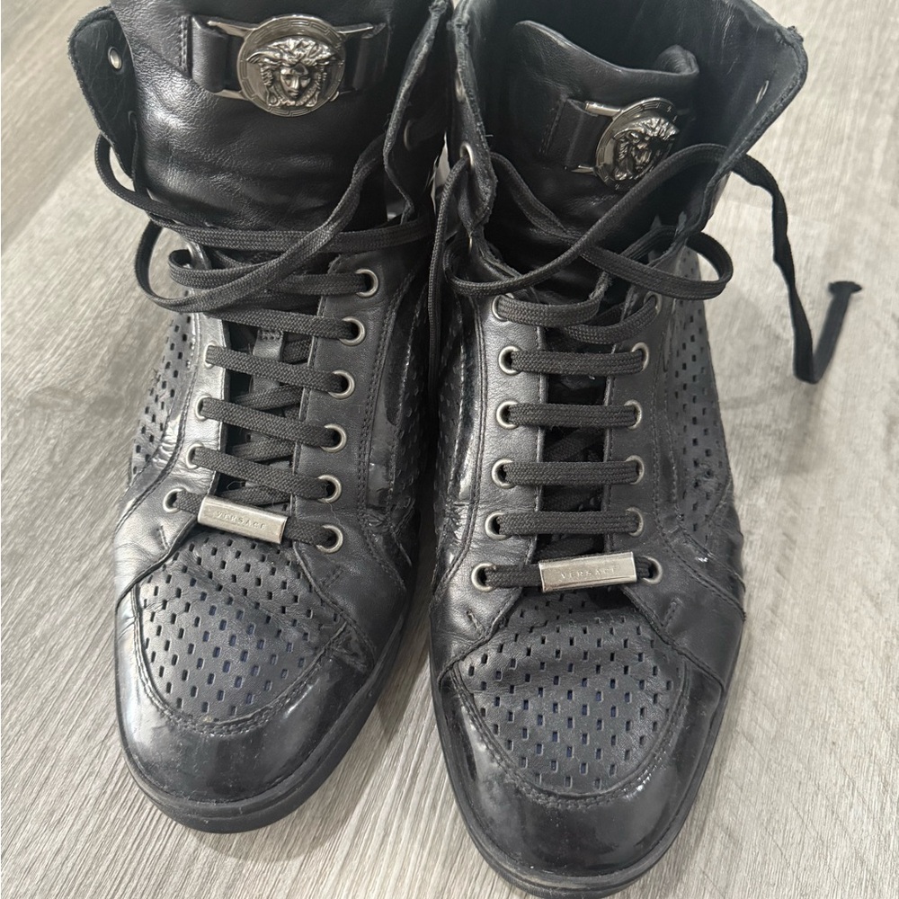 Versace Black Perforated High-Top Sneakers